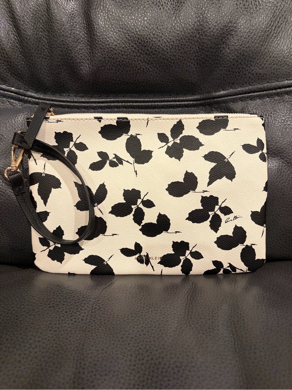 Anne Klein Black & White Floral Wristlet Pouch